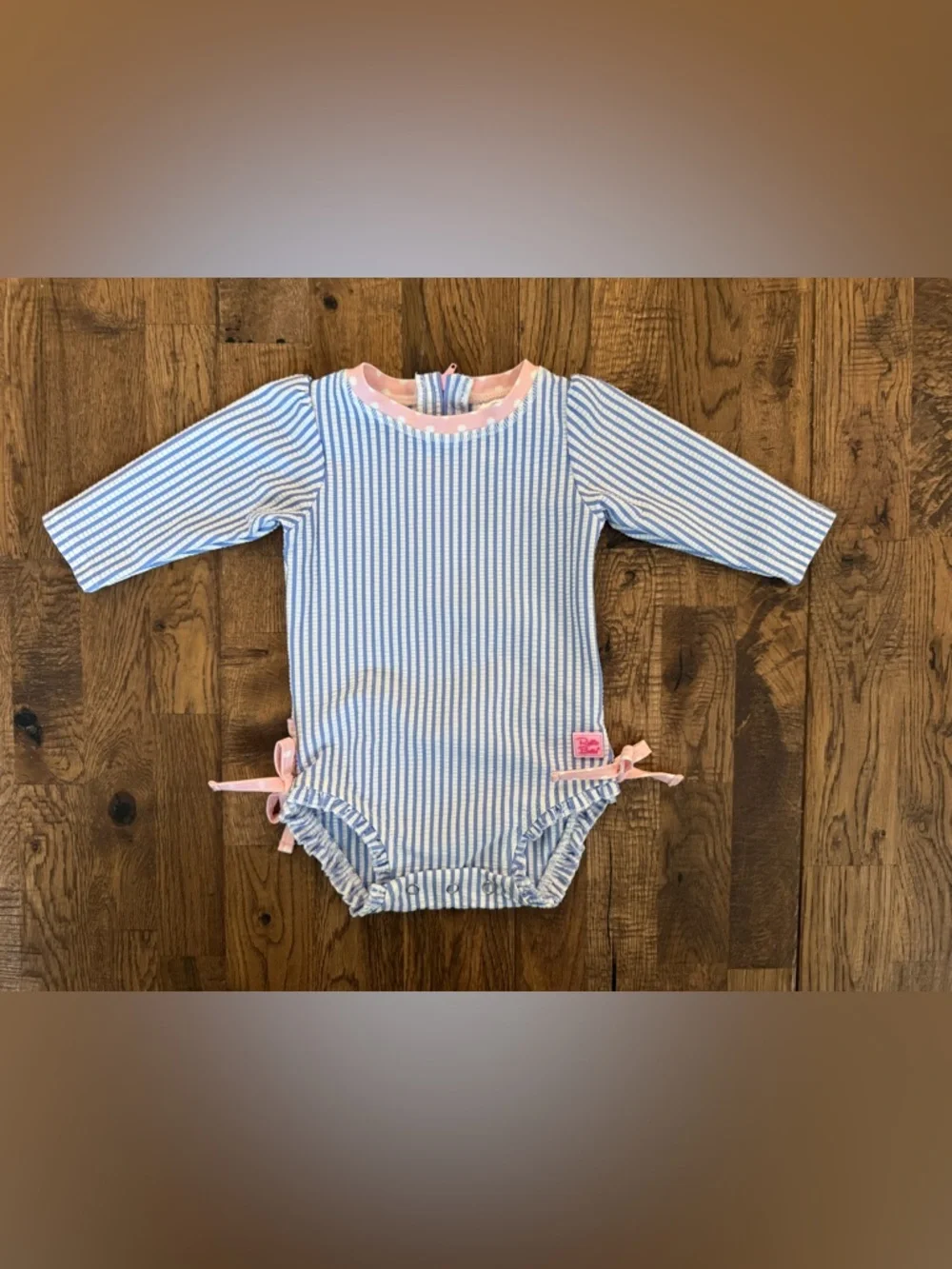 New RuffleButts Seersucker Rashguard‎ Swimsuit Baby Girl Size 3-6 Months 8